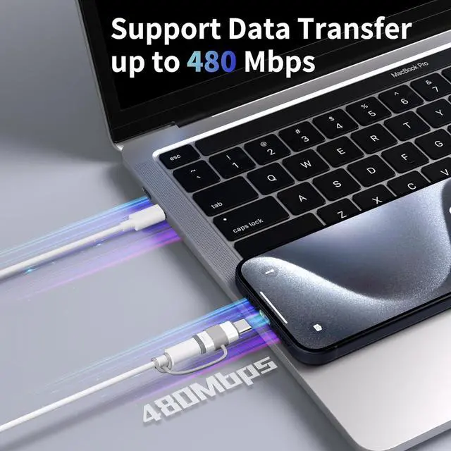 Alt view image 5 of 7 - 4 Pack Light-ning to USB C Adapter for iPhone 15/16/16 Pro Max/Plus, S24,Support Charging & Data Transfer, Type C Charger Connector Cable,Lightning Female to USB C Male Adapter,Not for Audio