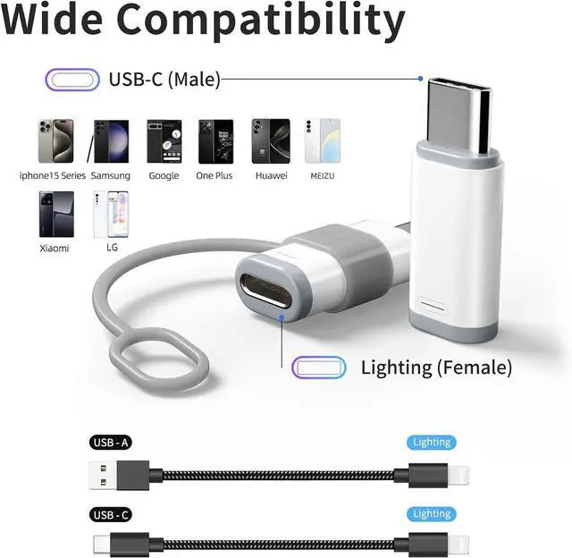 Alt view image 7 of 7 - 4 Pack Light-ning to USB C Adapter for iPhone 15/16/16 Pro Max/Plus, S24,Support Charging & Data Transfer, Type C Charger Connector Cable,Lightning Female to USB C Male Adapter,Not for Audio