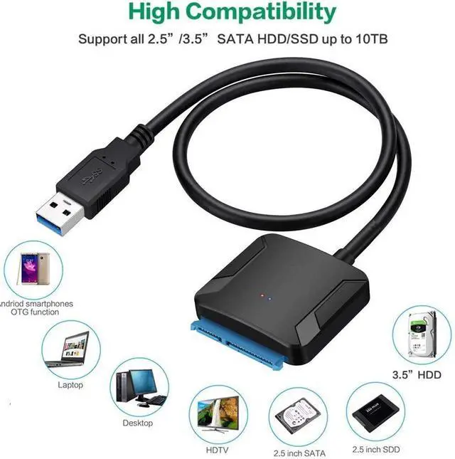 Alt view image 3 of 7 - WRIARICH USB 3.0 to SATA Adapter SATA to USB Cable SATA to USB 3.0 External Converter 5Gbps High Speed Plug and Play Cable USB 3.0 to SATA III Hard Driver Adapter Compatible for 2.5/3.5 Inch HDD SSD