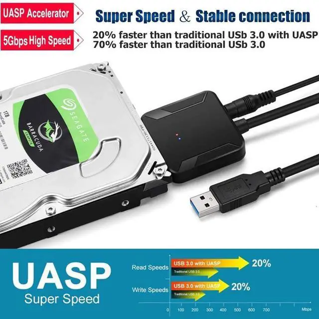 Alt view image 4 of 7 - WRIARICH USB 3.0 to SATA Adapter SATA to USB Cable SATA to USB 3.0 External Converter 5Gbps High Speed Plug and Play Cable USB 3.0 to SATA III Hard Driver Adapter Compatible for 2.5/3.5 Inch HDD SSD