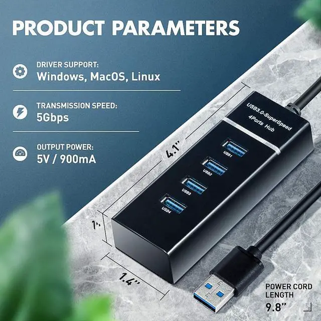 Alt view image 2 of 7 - WRIARICH 4 Port USB Hub Adapter - High Speed USB 3.0 Hub Multiport Adapter with LED Indicator for Keyboard &Mouse / Printer / USB Fan &Lamp / Portable Storage Device, Flash Drives, Portable USB Hub