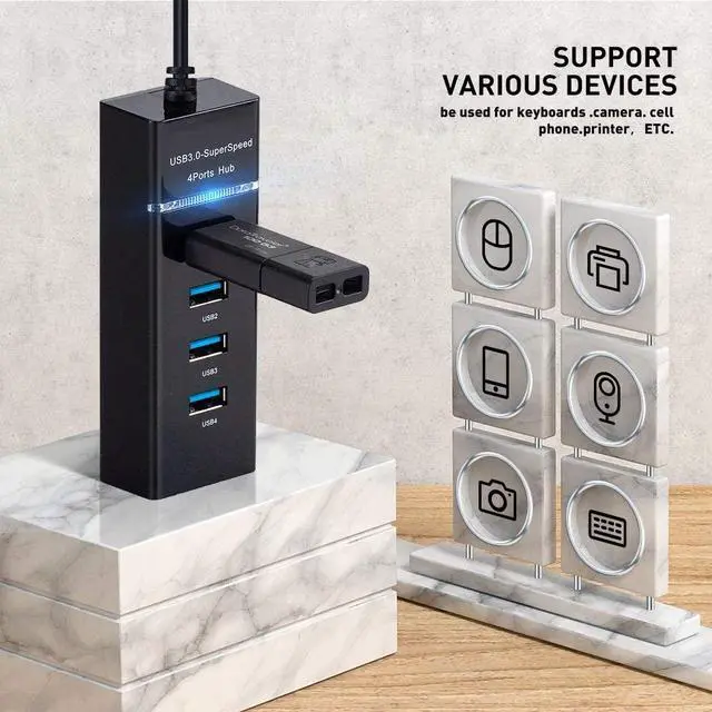 Alt view image 5 of 7 - WRIARICH 4 Port USB Hub Adapter - High Speed USB 3.0 Hub Multiport Adapter with LED Indicator for Keyboard &Mouse / Printer / USB Fan &Lamp / Portable Storage Device, Flash Drives, Portable USB Hub