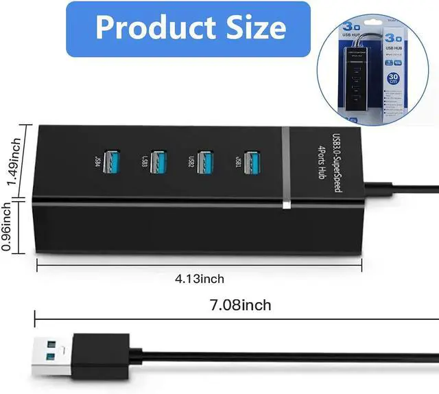 Alt view image 2 of 7 - 4 Port USB3.0 USB Hub Adapter, Portable USB Hub, USB 3.0 Hub Multiport Adapter with LED Indicator for Keyboard &Mouse,Printer,USB Fan&Lamp,Camera,Flash Drives, Mobile Hard Disk, and More (Black)