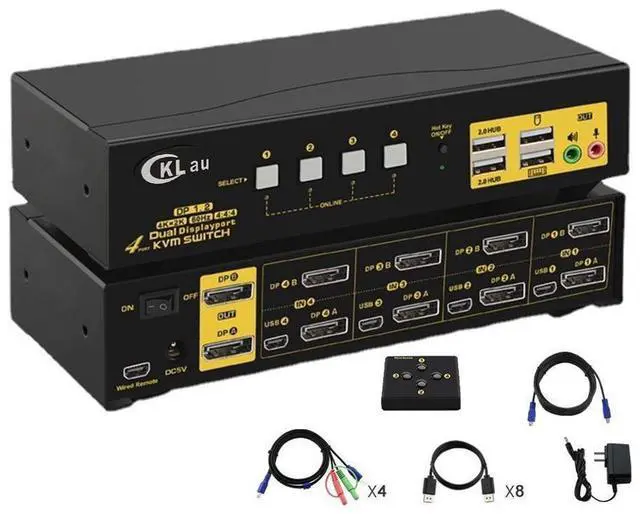 Main image of WRIARICH 4 Port KVM Switch Dual Monitor DisplayPort 4K 60Hz, 4 Computers x 2 Monitors Display Port KVM Switch with Audio and USB 2.0 HUBS DP 1.2