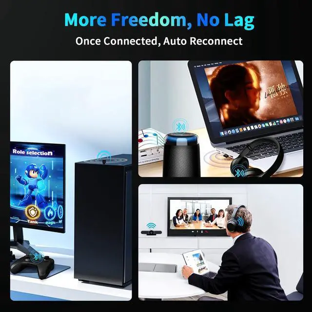 Alt view image 6 of 7 - WRIARICH Bluetooth 5.3 Adapter for PC Desktop, 20M Wireless Transmitter Dongle for Windows 11/10/8.1 Computer Laptop, Plug & Play, Pair w/Bluetooth Headset Headphones Speaker Keyboard Mouse Printers