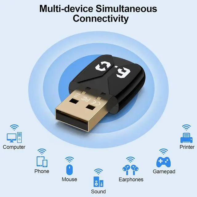 Alt view image 4 of 7 - WRIARICH USB Bluetooth Adapter for PC, Plug and Play EDR&BLE Bluetooth 6.0 Adapter Blue Tooth Dongle Receiver for PC, Laptop, Desktop, Keyboard, Mouse, Headphone, Speakers, Support Windows 11/10/8.1/7