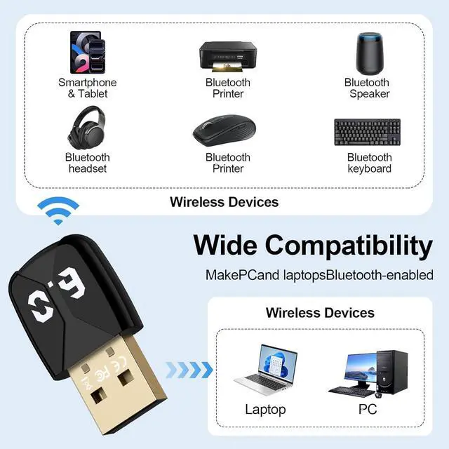 Alt view image 7 of 7 - WRIARICH USB Bluetooth Adapter for PC, Plug and Play EDR&BLE Bluetooth 6.0 Adapter Blue Tooth Dongle Receiver for PC, Laptop, Desktop, Keyboard, Mouse, Headphone, Speakers, Support Windows 11/10/8.1/7