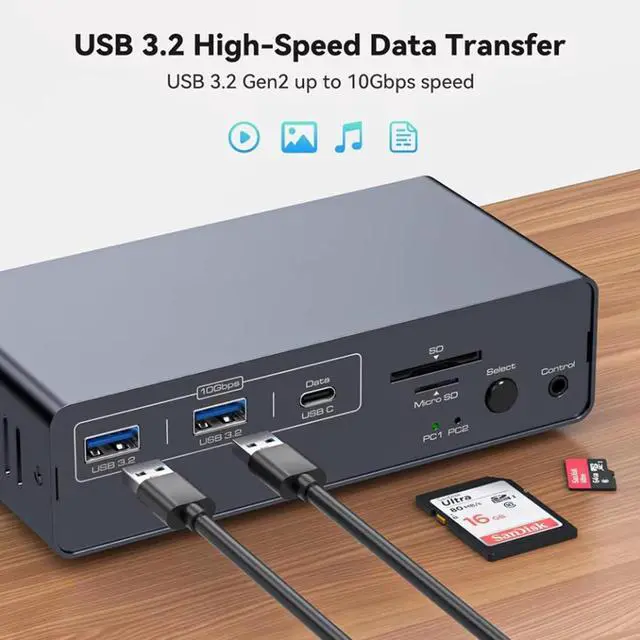 Alt view image 5 of 7 - USB C Docking Station HDMI KVM Switch 2 Computers 2 Monitors for Laptop Desktop, USB C With 4K@60Hz 2 HDMI 2.0 USB 10Gbps, Dual Monitor KVM Switcher for Laptop and PC Share 13 in 1 Dock giyqxHw