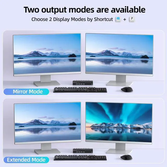 Alt view image 5 of 7 - 4K@144Hz KVM Switch 2 Monitors 4 Computers 8K@60Hz, HDMI + Displayport KVM Switch Dual Monitor with 4 USB 3.0 Port for Keyboard Mouse Printer, Wired Remote, Power Adapter and 4 USB Cables Included