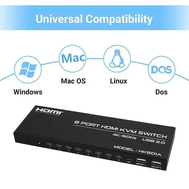 Alt view image 5 of 7 - WRIARICH 8 Port HDMI KVM Switch 8 in 1 Out, 4K @60Hz HDMI KVM Switch for 8 PCs Share 1 Monitor and 4 USB Devices, Including 8 HDMI KVM Cables and IR Remote Control giyqxHw