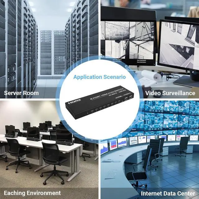 Alt view image 6 of 7 - WRIARICH 8 Port HDMI KVM Switch 8 in 1 Out, 4K @60Hz HDMI KVM Switch for 8 PCs Share 1 Monitor and 4 USB Devices, Including 8 HDMI KVM Cables and IR Remote Control giyqxHw