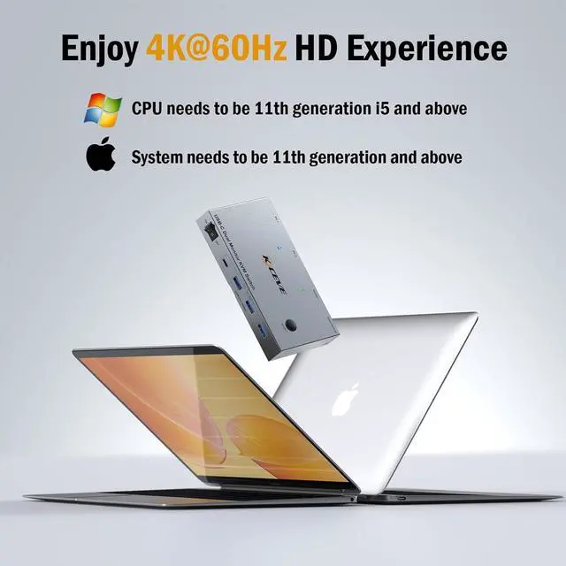 Alt view image 6 of 7 - 4K@60Hz Dual Laptop USB C HDMI KVM Switch, Dual Monitor HDMI KVM Switch for 2 Laptops Share 2 Monitors and 4 USB 3.0 Devices & PD 80W Charging, Plug & Play, with Wired Remote & 2 USB-C 3.1 Cables