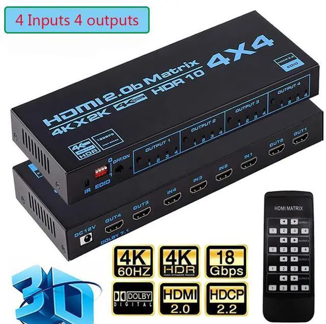 Main image of WRIARICH 4K HDMI Matrix Switch 4x4, HDMI Matrix Switcher Splitter 4 in 4 Out Box with EDID Extractor and IR Remote Control Support 4K HDR, HDMI 2.0b, HDCP 2.2, 4K@60Hz, 3D, YUV 4:4:4