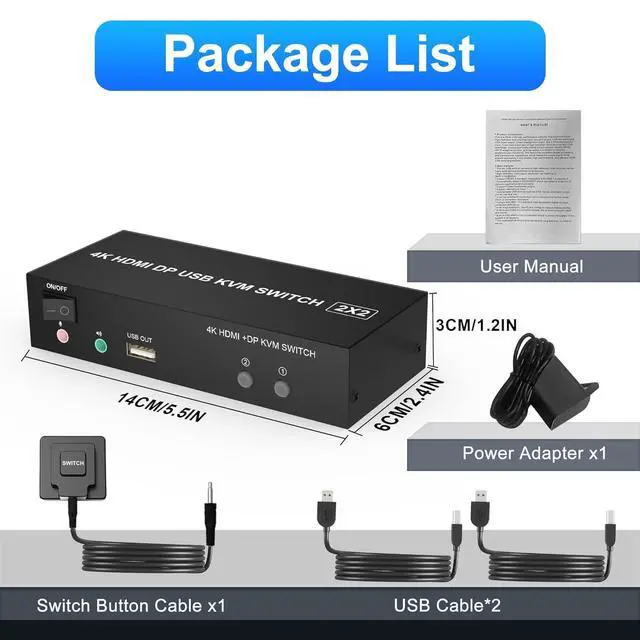 Alt view image 7 of 7 - Dual Monitor HDMI + DP KVM Switch 2x2, DisplayPort and HDMI 4K@60Hz Extended Display KVM Switch 2 Monitors 2 Computers with Audio Microphone Output and 3 USB Ports, PC Monitor Keyboard Mouse Switcher