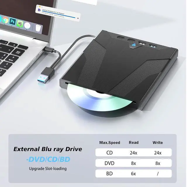 Alt view image 2 of 7 - External Blu Ray Drive for Laptops, 7-in-1 USB 3.0 Type-C Blu ray CD DVD Drive with 4 USB & SD/TF Slot Ports, Portable 3D BD Disc Reader CD DVD -/+RW Burner Compatible with Windows Linux Mac OS