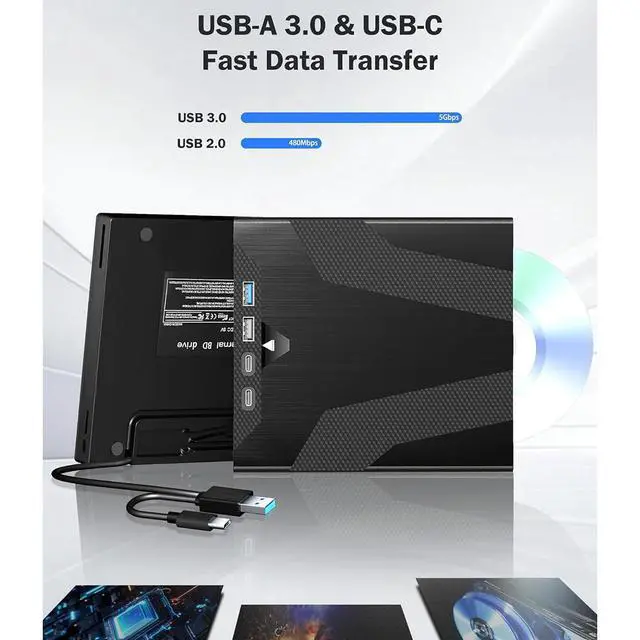 Alt view image 6 of 7 - External Blu Ray Drive for Laptops, 7-in-1 USB 3.0 Type-C Blu ray CD DVD Drive with 4 USB & SD/TF Slot Ports, Portable 3D BD Disc Reader CD DVD -/+RW Burner Compatible with Windows Linux Mac OS