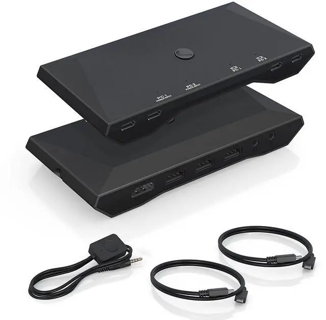 Main image of USB C kvm Switch, 4K@60Hz Dual Ports USB Type-C KVM Switches for 2 Computers Share One HDMI HD Monitor, Audio Microphone Output, USB C Switch Selector with 3 USB Supported USB Devices Keyboard Mouse