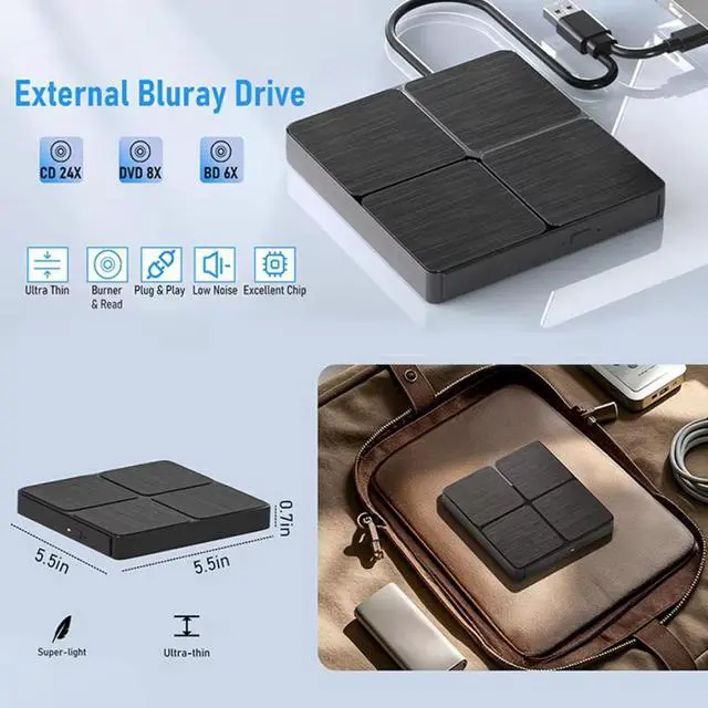 Alt view image 5 of 7 - WRIARICH External Blu ray Drive for Laptops, External Bluray CD DVD Burner, External Blueray/DVD Drive for PC, External CD DVD Blu Ray Reader Writer Compatible with Windows XP/7/8/10/11, Linux, Mac OS