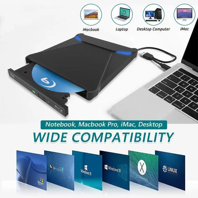 Alt view image 2 of 7 - External Blu-Ray Drive for Laptops, USB 3.0 & Type-C 3D Blu Ray Burner Writer BD Drive CD DVD Drive Player, Slim Optical External Bluray CD DVD Drive Reader for Windows XP/7/8/10/11, MacOS giyqxHw