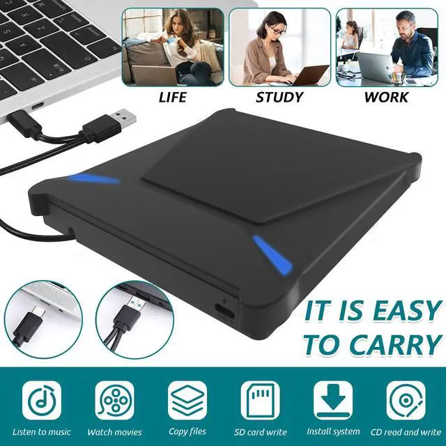 Alt view image 3 of 7 - External Blu-Ray Drive for Laptops, USB 3.0 & Type-C 3D Blu Ray Burner Writer BD Drive CD DVD Drive Player, Slim Optical External Bluray CD DVD Drive Reader for Windows XP/7/8/10/11, MacOS giyqxHw