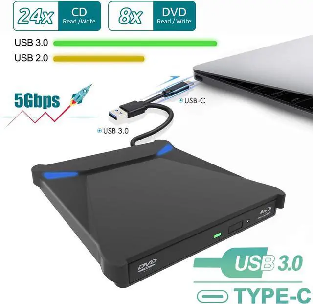 Alt view image 5 of 7 - External Blu-Ray Drive for Laptops, USB 3.0 & Type-C 3D Blu Ray Burner Writer BD Drive CD DVD Drive Player, Slim Optical External Bluray CD DVD Drive Reader for Windows XP/7/8/10/11, MacOS giyqxHw
