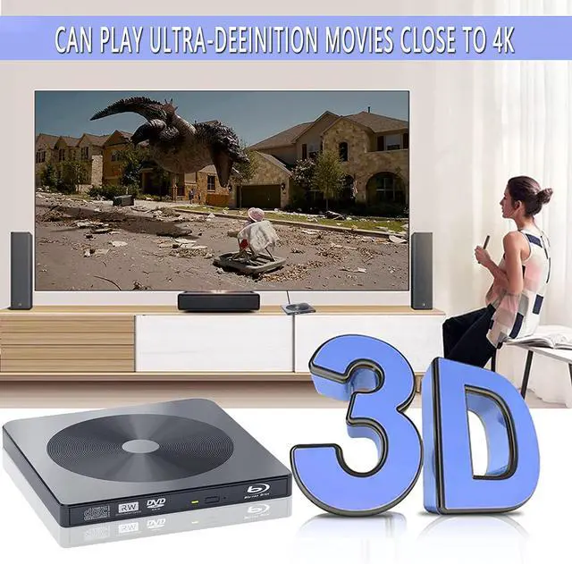 Alt view image 2 of 7 - External Blu ray CD DVD Drive, BD Player Read/Write Portable Blu-ray CD/DVD Drive Burner USB 3.0 and Type-C 3D Bluray DVD Drive Compatible with/Win10/ Mac OS External blu-ray Drives blu ray Burner
