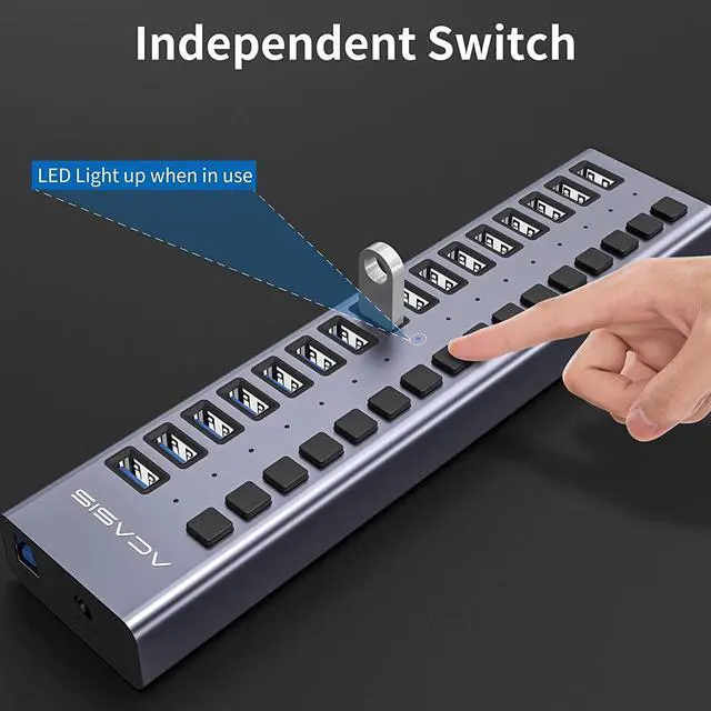 Alt view image 3 of 7 - WRIARICH Powered USB Hub 16 Ports USB 3.0 Data Hub with Individual On/Off Switches and 12V7.5A 90W Power Adapter USB Hub 3.0 Splitter for Laptop, PC, Computer, Mobile HDD, Flash Drive and More