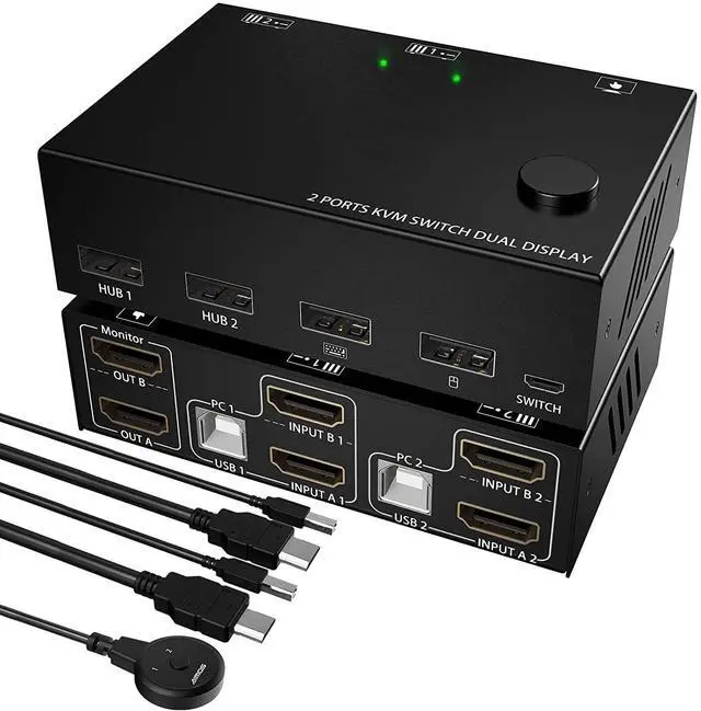 Main image of WRIARICH HDMI KVM Switch 2 Monitors 2 Computers, 4K @30Hz Dual Monitor HDMI USB 2.0 Switcher 2 in 2 Out PC Keyboard Mouse KVM Switcher Support Extended And Copy Display