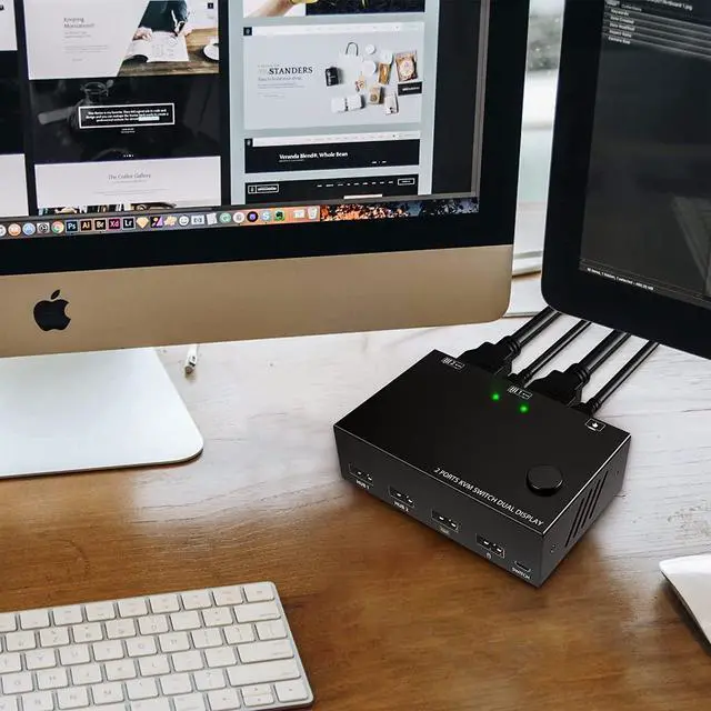 Alt view image 4 of 7 - WRIARICH HDMI KVM Switch 2 Monitors 2 Computers, 4K @30Hz Dual Monitor HDMI USB 2.0 Switcher 2 in 2 Out PC Keyboard Mouse KVM Switcher Support Extended And Copy Display