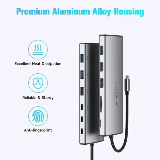 Alt view image 7 of 7 - USB C Hub Docking Station, Dual Monitor 12 in 1 Triple Display Multiport Type C Adapter with 2 HDMI, 4K DP, 3 USB 3.2 10Gbps, 2 USB 3.0 Port, 100W PD, Gigabit Ethernet, SD/TF for MacBook, Laptops