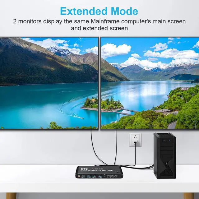 Alt view image 6 of 7 - WRIARICH 2 in 2 Out 4K HDMI 2.0 KVM Switch with 3.5mm Jack Audio Output, USB 3.0 HDMI KVM Switch 2x2 for 2 Computers and 2 Monitors 4K @60Hz with 3 Display Method, Hot Key Switching, IR Control
