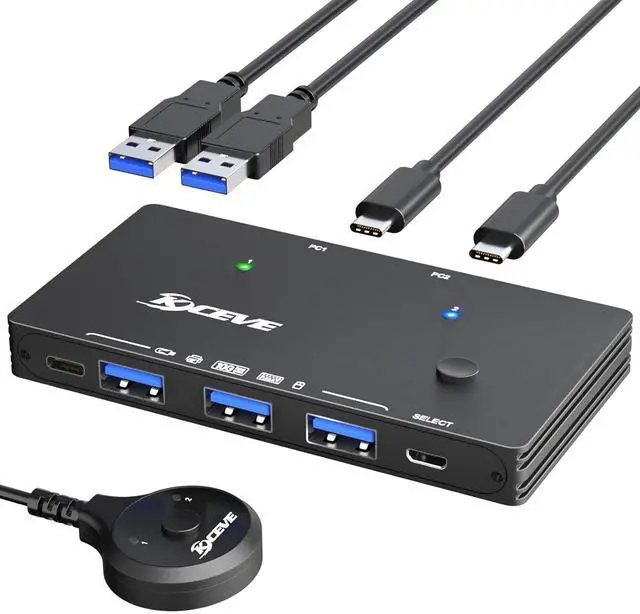 Main image of USB 3.0 Switch 2 Computers Share 4 USB 3.2 Device, USB 3.2 10Gbps 2 in 4 Out USB C Switcher for 2 PC Share 4 USB Devices, Printer, Scanner, Mouse, Keyboard, with 2 USB C-C cables and Wired Remote