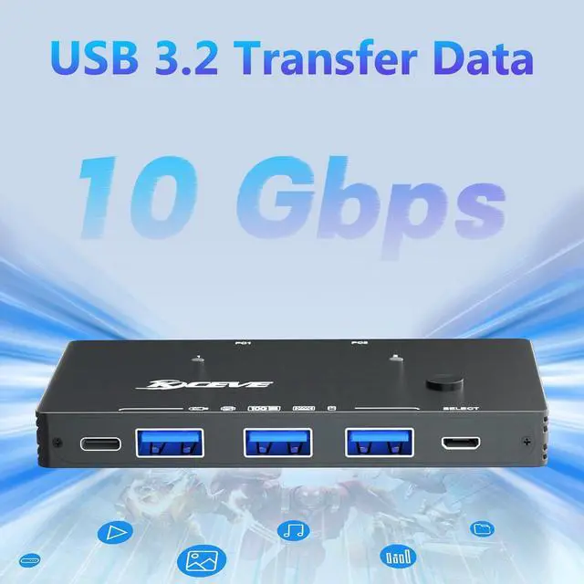 Alt view image 6 of 7 - USB 3.0 Switch 2 Computers Share 4 USB 3.2 Device, USB 3.2 10Gbps 2 in 4 Out USB C Switcher for 2 PC Share 4 USB Devices, Printer, Scanner, Mouse, Keyboard, with 2 USB C-C cables and Wired Remote