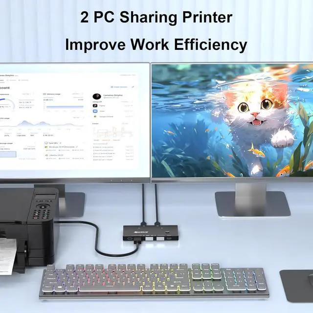 Alt view image 3 of 7 - USB 3.0 Switch 2 Computers Share 4 USB 3.2 Device, USB 3.2 10Gbps 2 in 4 Out USB C Switcher for 2 PC Share 4 USB Devices, Printer, Scanner, Mouse, Keyboard, with 2 USB C-C cables and Wired Remote