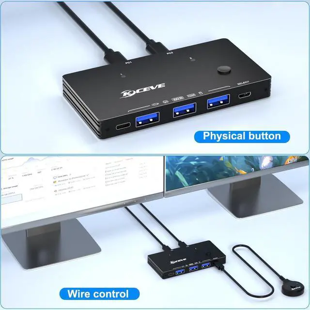 Alt view image 5 of 7 - USB 3.0 Switch 2 Computers Share 4 USB 3.2 Device, USB 3.2 10Gbps 2 in 4 Out USB C Switcher for 2 PC Share 4 USB Devices, Printer, Scanner, Mouse, Keyboard, with 2 USB C-C cables and Wired Remote