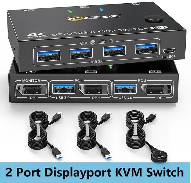 Main image of WRIARICH 2 Port Displayport KVM Switch, USB 3.0 DP KVM Switch 2 in 1 Out 3440x1440@144Hz,3840x2160@60Hz for 2 Computers Share 1 Monitor and 4 USB 3.0 Devices with 2 USB 3.0 Cables and Wired Controller
