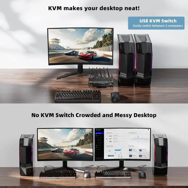 Alt view image 6 of 7 - Displayport KVM Switch 2 Computers 1 Monitor, 8K@60Hz/4K@240Hz DP1.4 KVM Switch, 2 in 1 Out Displayport KVM Switches for 2 PCs share 1 Monitor and 4 USB 3.0 Devices, Wired Wired Remote Controller