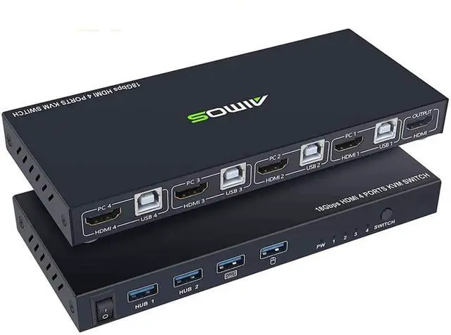 Main image of WRIARICH KVM Switch HDMI 4 Port Box, HDMI2.0 KVM HDMI Switcher Support Wireless Keyboard and Mouse Connections and with USB Hub Port, UHD 4K @60Hz & 3D & 1080P Supported (with 4 USB Cables)