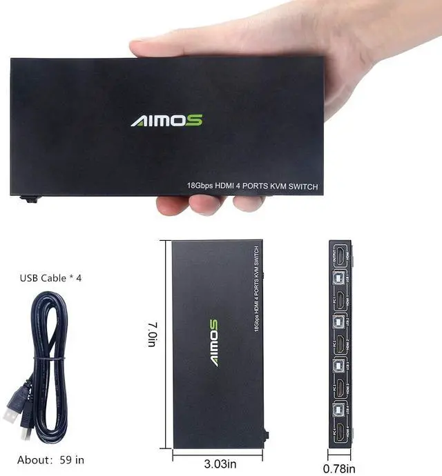 Alt view image 5 of 7 - WRIARICH KVM Switch HDMI 4 Port Box, HDMI2.0 KVM HDMI Switcher Support Wireless Keyboard and Mouse Connections and with USB Hub Port, UHD 4K @60Hz & 3D & 1080P Supported (with 4 USB Cables)