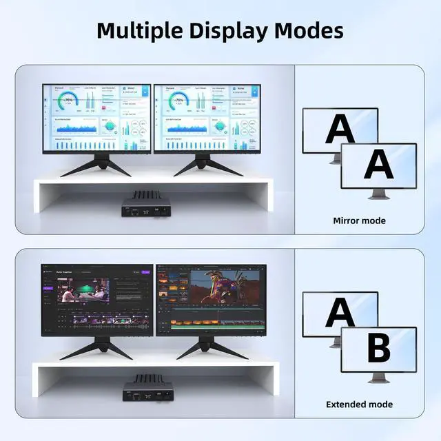 Alt view image 7 of 7 - HDMI + Displayport KVM Switch 2 Computers 2 Monitors, Aluminum 8K@60Hz Dual Monitor KVM Switcher for 2 PC Share 2 Monitors and 4 USB 3.0 Ports, Support Extended/Copy Mode, with Desktop Controller