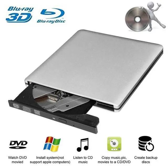 Main image of WRIARICH External Blu-Ray DVD Drive USB 3.0 Portable Ultra-Thin 3D CD BD Blu-ray Player/Writer/Burner BD-ROM for Computer PC Desktop Laptop-Does not include tablets (Silver)