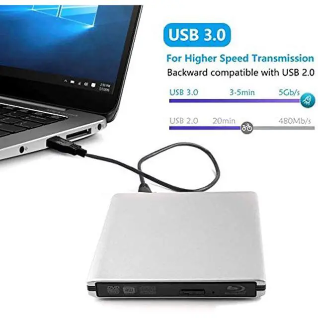 Alt view image 3 of 7 - WRIARICH External Blu-Ray DVD Drive USB 3.0 Portable Ultra-Thin 3D CD BD Blu-ray Player/Writer/Burner BD-ROM for Computer PC Desktop Laptop-Does not include tablets (Silver)