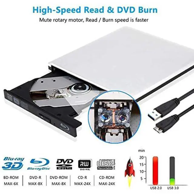 Alt view image 2 of 7 - WRIARICH External Blu-Ray DVD Drive USB 3.0 Portable Ultra-Thin 3D CD BD Blu-ray Player/Writer/Burner BD-ROM for Computer PC Desktop Laptop-Does not include tablets (Silver)