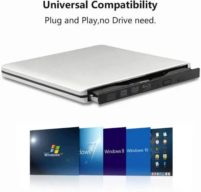Alt view image 6 of 7 - WRIARICH External Blu-Ray DVD Drive USB 3.0 Portable Ultra-Thin 3D CD BD Blu-ray Player/Writer/Burner BD-ROM for Computer PC Desktop Laptop-Does not include tablets (Silver)