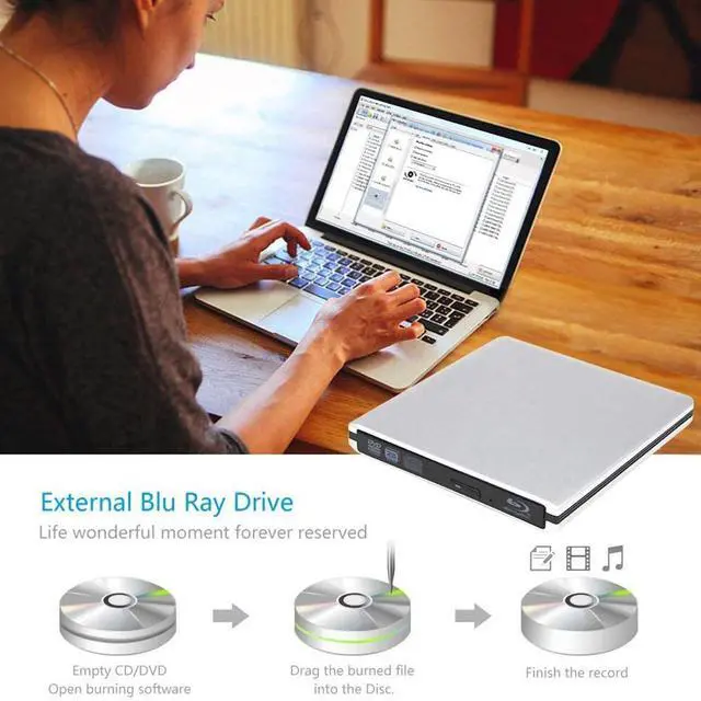 Alt view image 5 of 7 - WRIARICH External Blu-Ray DVD Drive USB 3.0 Portable Ultra-Thin 3D CD BD Blu-ray Player/Writer/Burner BD-ROM for Computer PC Desktop Laptop-Does not include tablets (Silver)