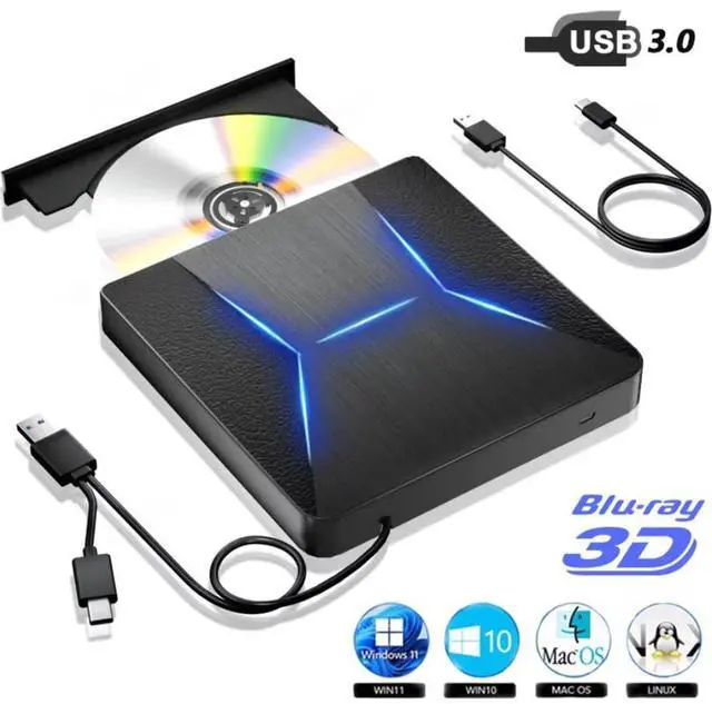Main image of External Blu Ray Drive, Portable Blu-ray Drive USB 3.0 and Type-C BD Player Read DVD 3D Optical Bluray CD DVD Drive Compatible with MacOS, Windows XP/7/8/10/11 for Laptop, MacBook, Desktop giyqxHw