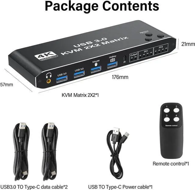 Alt view image 7 of 7 - 4K HDMI KVM Switch 2 Monitors 2 Computers 1080P@120hz Dual Monitor Share with 4 USB 3.0 Devices, USB Keyboard Mouse Hotkey Switching, USB 3.0 KVM 2x2 Matrix Switch Printer Splitter for 2 Computers