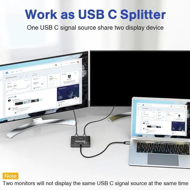 Alt view image 3 of 7 - WRIARICH USB C Switch, Bi-Directional USB C Switcher for 2 Laptops, USB Type C KVM Switch 8K@60Hz 4K@120Hz Video/10Gbps Data Transfer/100W Charging, 2 USB-C Cables and Remote Controller Included