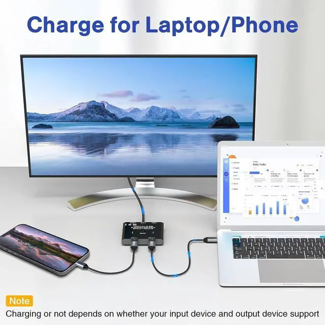 Alt view image 6 of 7 - WRIARICH USB C Switch, Bi-Directional USB C Switcher for 2 Laptops, USB Type C KVM Switch 8K@60Hz 4K@120Hz Video/10Gbps Data Transfer/100W Charging, 2 USB-C Cables and Remote Controller Included