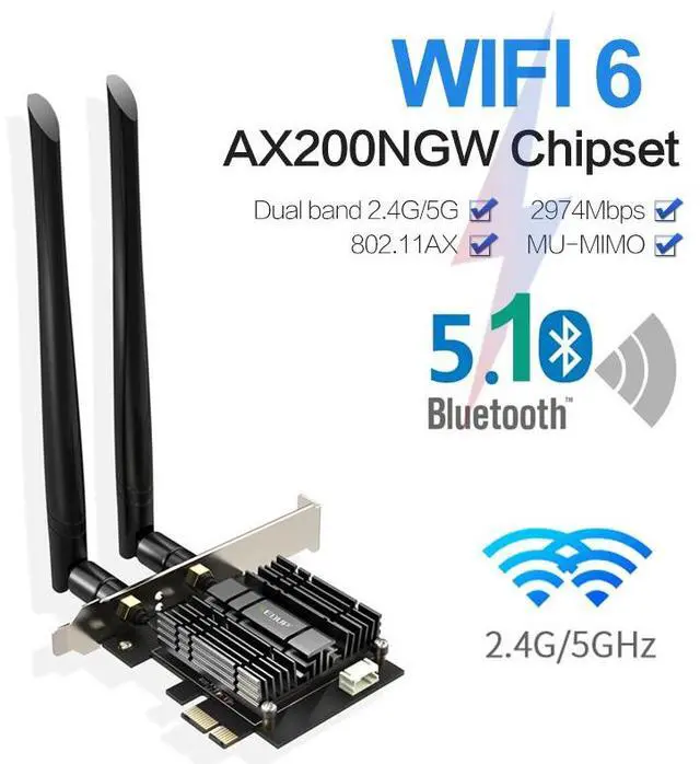 Main image of WRIARICH WiFi 6 Card AX 3000Mbps PCIe Network Card AX200 802.11AX 2.4Ghz/5.8Ghz with Bluetooth 5.0 & Heat Sink Wireless PCI Express Wi-Fi Adapters Dual Band Antenna for Windows 10 64-bit